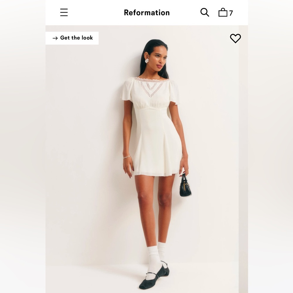 Reformation White Mini Dress with Lace Yoke